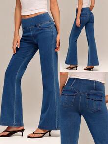 GLOWMODE Jeanius Moves DenimGlow Stretchy Breathable Mid-Rise Flare Yoga Denim Pants With 5-Pocket Design Daily Casual Wear - Blue - View 8