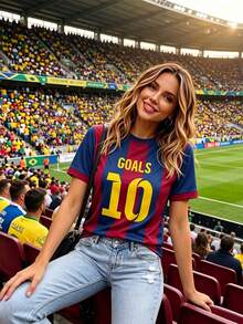 Zolique Queen 2026 巴西風配色綠領短袖扇形女款世界盃球迷寬鬆觀賽上衣 - 彩色 - 查看 4