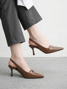 CUCCOO BIZCHIC Brown Pointed Stiletto Slingback Word With Buckle High Heel Shoes Commuting Fashion Simple Versatile Banquet Shoes Party Women's Shoes - Coffee Brown 1 - View 8