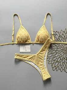 Swim Mod Springbreak 女式夏季花卉印花细肩带上衣和高腰比基尼下装海滩装 - 黃色 - 查看 1