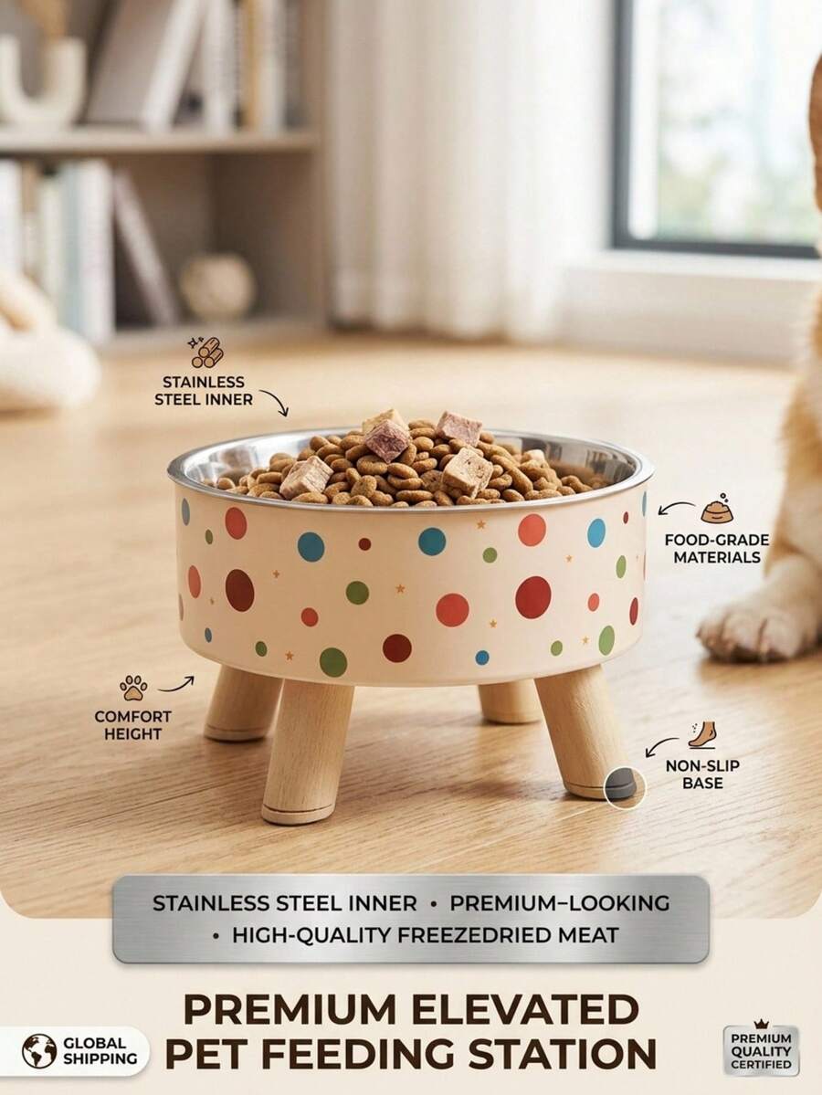 PETSIN 1个加高不锈钢宠物碗，防滑防溢，适用于猫狗 - 200ml-300ml - 查看 1