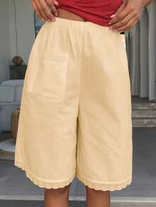 Livesso Women's Lace Patchwork Solid Color Short 5-Inch Pajama Pants - Yellow - View 5