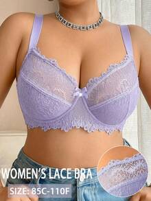 SHEIN Esselle Plus Size Lace Patchwork Underwire Bra, 1pc - Purple - View 4