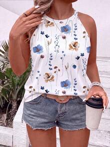 EMERY ROSE Plus Size Casual Vintage White Base Floral Print Spaghetti Strap Camisole - Multicolor - View 4