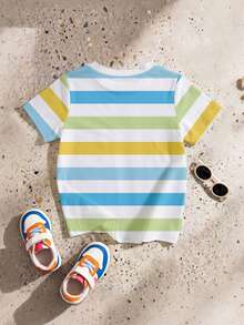 TOM & JERRY X SHEIN GraphicGems Baby Boy Summer Casual Vacation & Daily Wear Cute Cartoon Colorblock Striped Print Short Sleeve T-Shirt - Multicolor - View 2