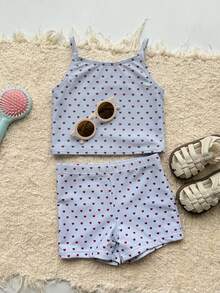 DAZY Young Girl Summer Beach All-Over Print Tankini And Shorts Two-Piece Swimsuit Set - Blue - View 3