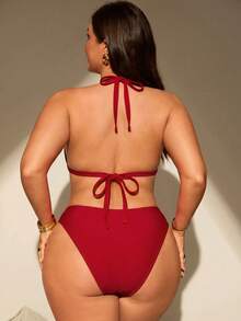 SHEIN Swim Curve 休閒度假大尺碼女款泳衣套裝 - 紅色 - 查看 2