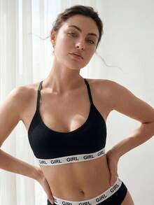 Liftille Letter Graphic Wireless Bra - Black - View 2