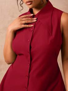 Veslaya Spring Summer New Arrivals Commuting Casual Elegant Everyday Outings Basic Party Formal Office Family Gathering Fitted Sleeveless Shirt Dress - Red - View 6