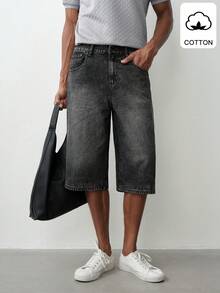 MENRIVO Herren Loose Lässig vielseitige Weite Bein Jeans Shorts Streetwear Shorts - Grau - Übersicht 1