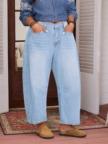 EMERY ROSE Plus Size Women's All-Season Non-Stretch American Street Style Casual Denim Jeans - Light Wash - View 5
