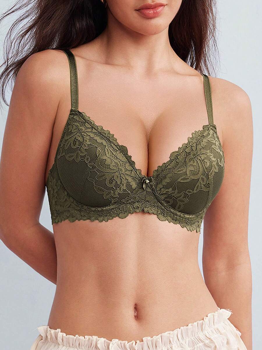 Elorette 1 Pc Lace Wireless Lingerie Bra For Women - Green - View 1