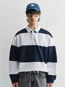 Sonviro 男士半拉链条纹休闲宽松长袖 Polo 衫 男士橄榄球衫 长袖 Polo 衫 男士条纹长袖 Polo 衫 男士长袖 T 恤 橄榄球衫 Polo 衫 街头服饰 老钱风，日常休闲，周末旅行，户外活动，探险旅行，轻松的工作环境或半正式场合，男友/丈夫礼物，周年纪念/生日礼物 派对 夏季 新年 婚礼 情人节 男士长袖 Polo 衫 男士 Polo 衫 长袖条纹男士长袖 - 寶藍色 - 查看 4