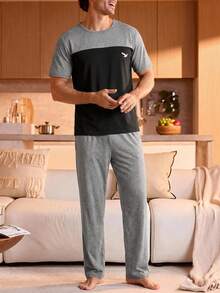 Manfinity Underwear&Sleepwear Basics 休閒基礎款男士居家服套裝 - 彩色 - 查看 4