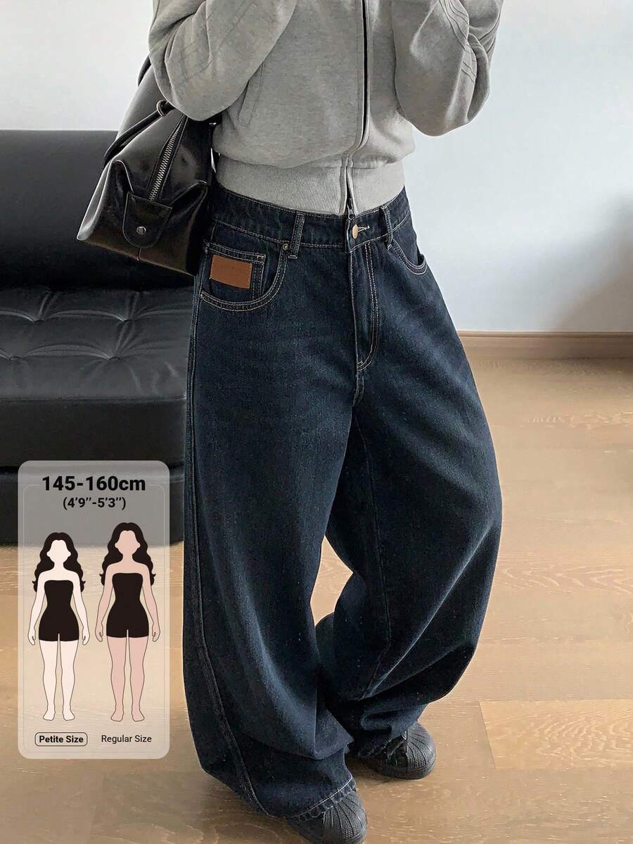 DAZY 女款水洗寬鬆休閒街頭風韓式牛仔褲,小個子學生款,海軍藍,夏季 - 藍色 - 查看 1