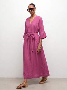 Maija Women's Solid Color Mid-Length Casual Tropical Vacation Dress Vacation Magenta Autumn Vacations,Break,Valentine's Day Party Graduation - Purple - View 5