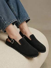 Solecia Women's Vintage-Style Buckle-Fastened, Comfortable, Versatile, Simple-Design Outerwear Flat Mule Slippers. - Normal black - View 7