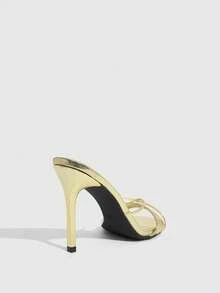 CUCCOO SZL Sandalias de tacón de aguja con cruz de espejo dorado, modelo para fiesta y cita. - Dorado - Ver 10