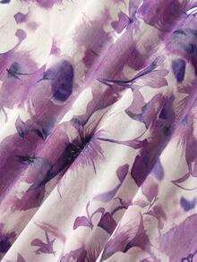 Skyraze Backless Bow Flowy Abstract Floral Mini Dress - Purple - View 6