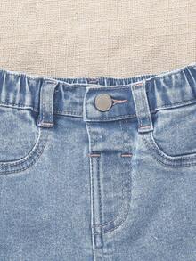 SHEIN Baby Girl Casual Versatile Denim Jeans With Pockets - Light Wash - View 5