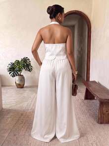 Truni Plus Size Casual Elegant Vacation Wide-Leg Two Pieces Set Formal Party Formal Office White Summer - White - View 1