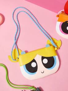 THE POWERPUFF GIRLS X SHEIN 卡通超級英雄女孩人造皮革斜背包，可愛角色設計肩背包，女孩與青少年迷你側背包 - 黃色 - 查看 3