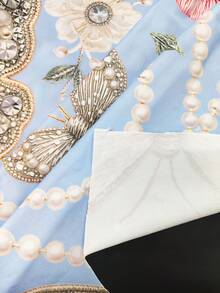 GlowEve 春夏休閒度假法式風刺繡珠飾3D印花圓領修身無袖短洋裝，優雅時尚白色刺繡珠飾洋裝 - 藍色 - 查看 4