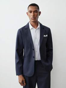MENRIVO 男士 2 件組灰色西裝套裝，商務休閒男士藍色西裝，男士西裝修身版型，男士兩件式西裝，男士婚禮西裝，男士正裝，正式場合 - 藏蓝色 - 查看 3