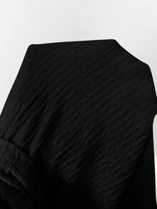 SHEIN Lady 女款純色不對稱單肩上衣與長褲休閒兩件套 - 黑色 - 查看 8