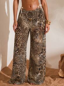 Opulessa Celana Penutup Perjalanan Liburan Kasual Motif Leopard & Zebra untuk Wanita - MultiWarna - View 3