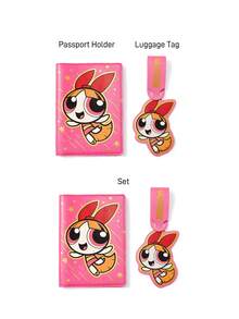 THE POWERPUFF GIRLS X SHEIN 卡通女孩主題金箔PU皮革護照夾與行李吊牌組，可愛旅行文件收納夾附名片夾，卡通迷專用旅行行李箱識別標誌 - 彩色 - 查看 7
