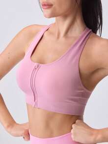 Loungeista EMUPER 3pcs Seamless Front Zipper Women Casual Sports Bras, Hollow Breathable Racerback Fitness Yoga Sports Underwear - Multicolor - View 5
