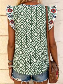 EMERY ROSE Women's All-Over Print V-Neck Summer Ruffle Casual Blouse - Multicolor - View 2