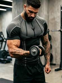 GymBeat 男士拼色拼接短袖修身運動T恤，健身房適用 - 彩色 - 查看 6