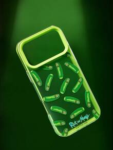 Rick and Morty X SHEIN 卡通圖案綠色邊框手機殼，防摔保護 iPhone13-17 手機殼 - 彩色 - 查看 2