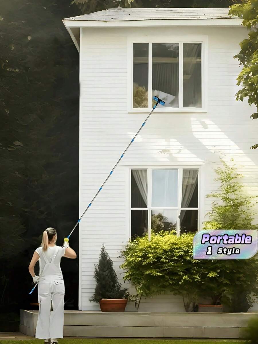 2-In-1 High-Rise Window Cleaning Kit With 10 Extension Poles, Reusable Washable Microfiber Pads, Manual Glass Wiper & Scraper, Great Mother's Day Gift - multicolor - View 1