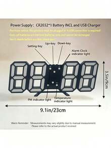 1個靜音桌面/壁掛式3D數位時鐘附夜燈，極簡多功能創意學生電子鬧鐘，房間裝飾禮物，生日畢業鬧鐘，臥室裝飾，宿舍裝飾，開學季學校裝飾 - 黑機白光 - 查看 5