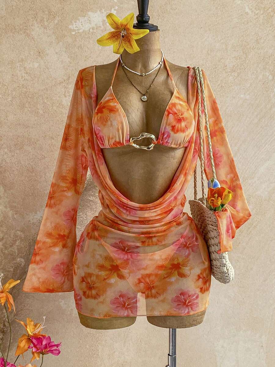 Soleia Women's Vacation Beach Floral Print Swimwear Set Bathing Suit For Women - Multicolor - View 1