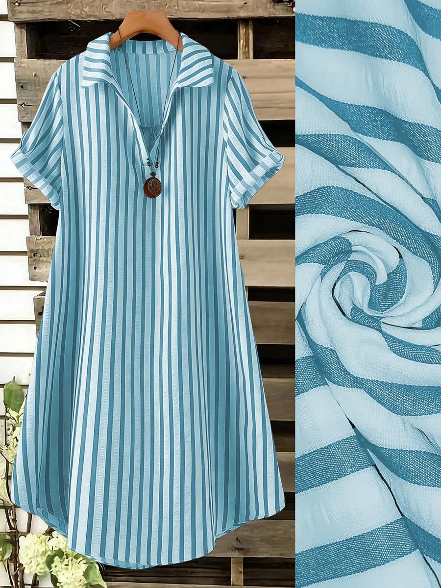 SHEIN Tall CURVE 大尺碼女款法式休閒夏季短袖V領長版洋裝