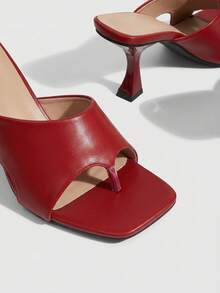 CUCCOO SZL Women's Square Toe Elegant High Heel Slide Sandals, Suitable For Daily Wear - Red - View 3