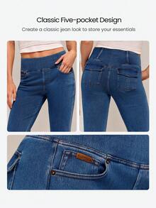 GLOWMODE Jeanius Moves DenimGlow Stretchy Breathable Mid-Rise Flare Yoga Denim Pants With 5-Pocket Design Daily Casual Wear - Blue - View 5