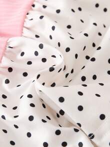 SHEIN Playful Pals Baby Girls' Spring/Summer Holiday 2-Piece Set, Polka Dot Pattern, Cute Style. Collared Puff Short Sleeve Ruffle Hem Top, Flared Long Pants, Pink - Baby Pink - View 6
