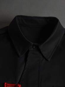 STYNVO Men's Solid Color Lapel Short Sleeve Shirt - Black - View 5