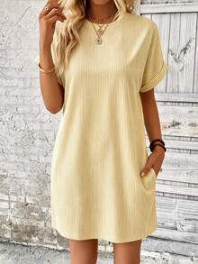 EMERY ROSE Summer Casual Striped Short Sleeve Dress - Yellow - View 4