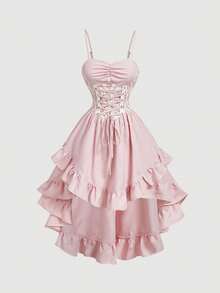 SHEIN MOD Damen Blumenmuster Bindung Design Plissee Lässig Party Midi Kleid - Pink - Übersicht 2
