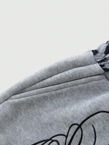 ROMWE MEN Pantalones cortos casuales holgados con cintura con cordón y bordado de letras para hombres - Gris - View 5