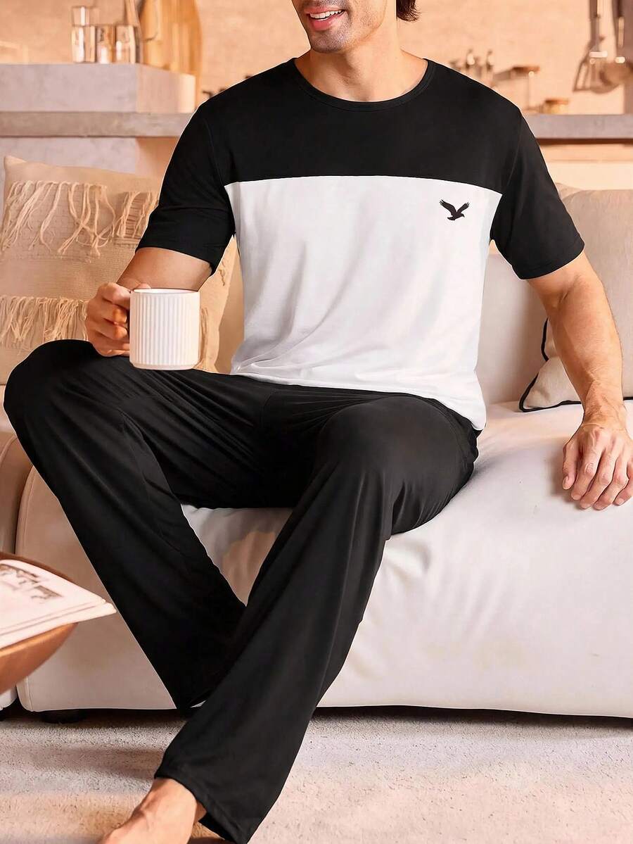 Manfinity Underwear&Sleepwear Basics 休閒基礎款男士家居服套裝 - 彩色 - 查看 1