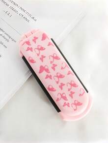 Portable 2-In-1 Folding Mirror With Comb & Hairbrush, Pink Butterfly Design, Detachable Travel Makeup Mirror, Lightweight For Purse, Handbag, Suitcase, Dorm, Office, Vanity Table, Salon, Home, On-The-Go. - Off-white bow - View 5