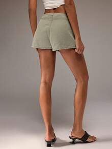 SHEIN BAE Women'S Waist Button Design Casual Denim Shorts Vacation Outfits - Army Green - View 3