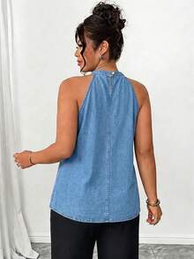 GlowEve CURVE Atasan Halter Denim Katun Tencel Lyocell Ukuran Plus Wanita - Krem - View 3
